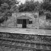 Burntisland, Forth Place, Burntisland Station
Detail of rubble-built shelter and commemorative plaque on N platform