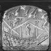 Painted panel on east gallery front showing a ship at anchor with guns run out