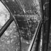 Detail of inside water-wheel, showing rim gear on right side.  
Photosurvey 10 February 1994 at Kilrie Farm