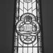 Interior. Tower porch. Stained glass. Detail