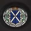 Interior. Sanctuary. Stained glass. Detail of Saltire
