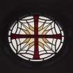 Interior. Sanctuary. Stained glass. Detail of George Cross