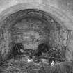 Cults Hill Limestone Quarry/Cults Lime Works.  Interior of limekiln drawhole showing two fluse.