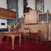 Interior. View showing pulpit, communion table and chairs