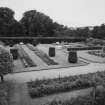 View of formal garden from dining room