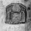 Interior. Detail of carved capital to left of monument with Bishop Kennedy's coat of arms