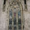 Interior. View of stained glass window in E wall