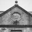 Detail of pediment on South side of house.