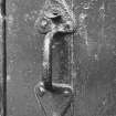 Detail of door latch on East door of West outhouse.