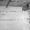 Interior.
Detail of brick wall with painted headings to record sortie details.