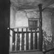 Detail of balustrade at head of newel stair on second floor.