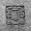 Detail of date plaque (insc; IC MS 1740) on gable, 9 Boyndie Street.