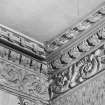 Interior.
Detail of foliate ceiling cornice and frieze in South-West apartment, ground floor.