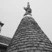 Fyvie Castle.
View of roof finial on South West turret of Preston Tower during restoration.