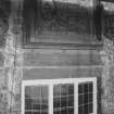 Fyvie Castle.
Detail of lower carved panel in Entrance bay of Seton Tower during restoration.