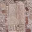 S wall, monument inscribed W.A.R., detail