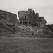 General view showing junction of barmkin walls and castle from South-West..