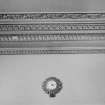 Interior.
Detail of ceiling cornice and frieze on North-East wall of ground floor South apartment.