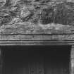 Towie Barclay Castle. Detail of inscribed lintel of side entrance.