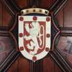 Aberdeen, Chanonry, St Machar's Cathedral, Heraldic Ceiling.
Detail of the Heraldic Shield of the arms of the Earl of March.
Shield: Gules, a lion rampant argent within a bordure of the last charged with eight roses of the field.