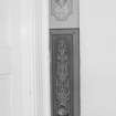 Entrance hall, door, wall to right hand side, painted panel, detail