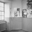 Interior. Detail of wood panelling in music room.