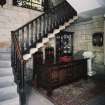 Interior. West Kirk. W Entrance lobby. Stair and Communion table. Detail