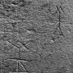 Inveraray, Kilmalieu Burial Ground.
Detail of mason marks on South-West gate pier.
