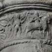 S choir-arcade, first column, NE face, depicting foot soldier following rider.