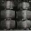 Ardbeg Distillery, Bonded Warehouse.
View of traditional method of stacking casks in this case, 'butts' (105 to 115 gals) and 'hogsheads' (53 to 58 gals).
