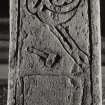 Keills Chapel,  West Highland stone.
View of fragment of West Highland cross-shaft with flash.