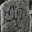 Kilmichael Glassary.
Churchyard. Detail of top of slab showing an axe abd foot. CB4.