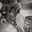 Redhouses Woolen Mill, Islay.
Detail of wooden framed two cylinder carding machine.