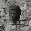 Mull, Torosay Castle.
View of carved head in South East garden wall.