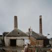 Lanark, North Vennel, Old Tannery: view from NNE, showing two chimney stacks.