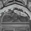 Interior, detail of painted tympanum over entrance door