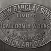 Detail of makers nameplate on fireless locomotive (Andrew Barclay & Sons).