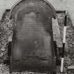 View of collapsed headstone erected by John Fyfe in memory of his 'Mither Jean' (inscription largely illegible).
Largs Parish Churchyard No 152.