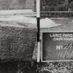 View of flat top headstone.
Insc: "This is the burial plac of Wileam....."
Largs Parish Churchyard no 24-A
