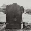 View of inscription on reverse of headstone commemorating William Paton (d. 1795) and his father, John Paton (d. 1812), Portioner of Nodsdale.
Largs Parish Churchyard No 18B.