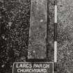 View of flat stone with no inscription.
Largs Parish Churchyard No 158.