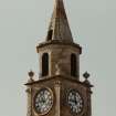 View from north east of steeple, clock and spire.