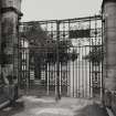 Glasgow, Balmore Road, Lambhill Cemetery.
Detail of cast iron entrance gates.