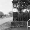 View of gates and ironwork, West lodge gates, Donibristle House. 