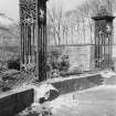 View of gates and ironwork, West lodge gates, Donibristle House. 