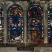 Interior, view of stained glass of four apostles in McKellar Memorial Chapel