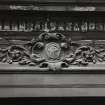 Glasgow, 55 Cranston Street, Western Police Building.
Detail of carved monogram below eaves cornice on North facade.