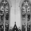Glasgow, 71, 73 Claremont Street, Trinity Congregational Church, interior.
Detail of stained glass windows at North end of church.