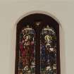 Glasgow, 69 Dixon Road, New Bridgegate Church, interior.
View of stained glass window in North wall of Church.