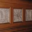 Glasgow, 176 Duke Street, Sydney Place United Presbyterian Church, interior.
Detail of upper gallery front, North-East Corner. A plasterwork frieze with a palmette design set in varnished wooden frames.